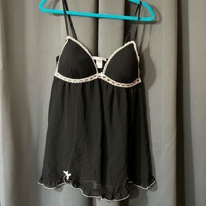 NWOT Linea Donatella Black & WHITE Chiffon Pleated Molded Cup Babydoll